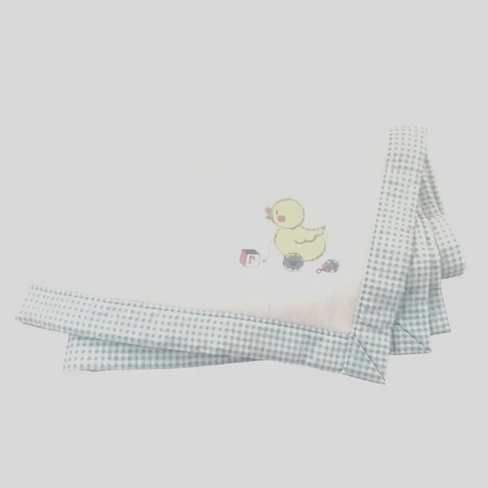 Baby Blanket Cuddle Time White Aqua Check Trim Chick Vtg